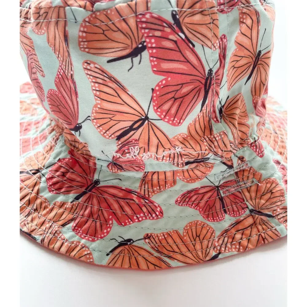 Toddler Girl's Millymook Orange Butterfly Reversible Bucket Hat Size 2-5 Years